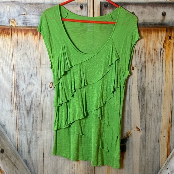 Liz Claiborne Ruffle Front Short Raglan Cap Sleeve Tee - Picture 1 of 4